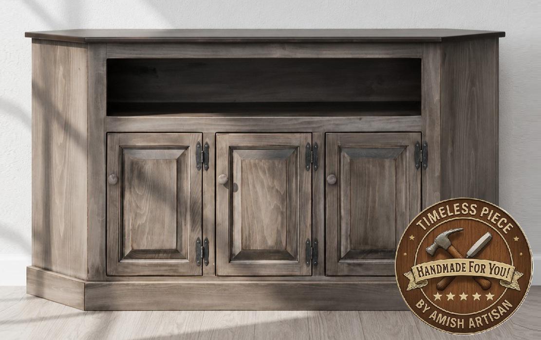 Amish Handmade TV Stand - 3 Door Cabinet - Primitive - Storage - TV Cabinet - Home - Multipurpose Cabinet - Rustic - Open Shelf TV Console