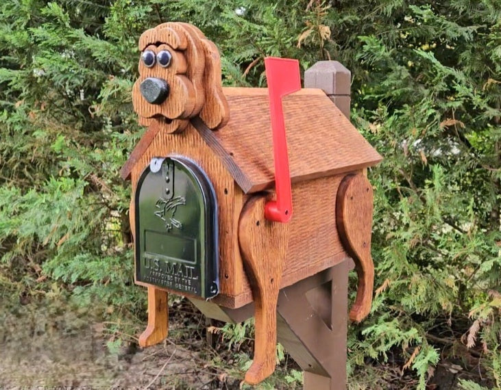 Dog Mailbox Amish Handmade Wooden Metal insert USPS Approved - Animal Shape + Cabins