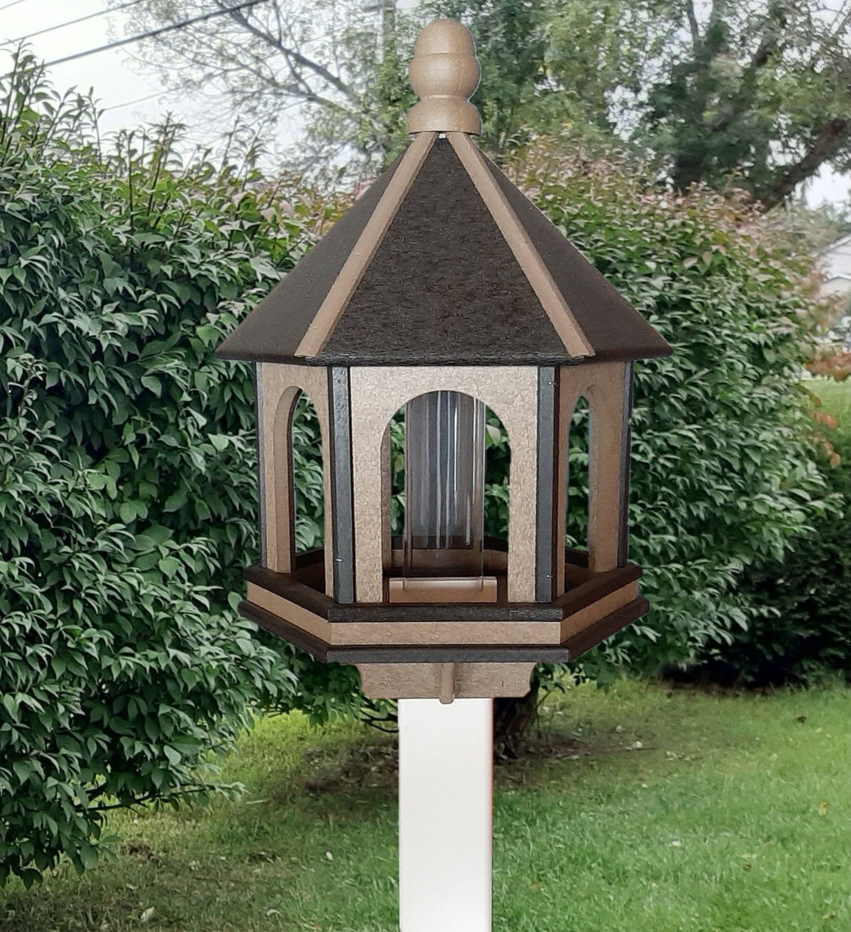 Bird Feeder - Large - Amish Handmade - Arch Design - Weather Resistant Poly Lumber - Premium Feeding Tube - Easy Mounting on 4"x4" Pole/Post