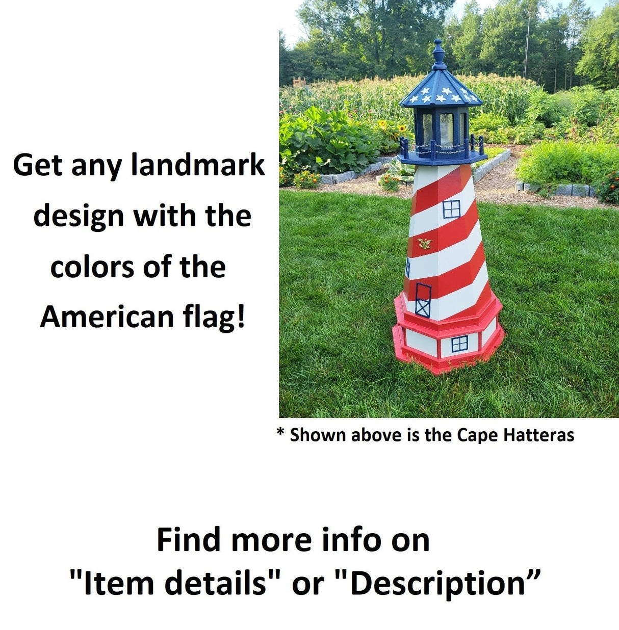 Assateague Solar Lighthouse - Amish Handmade - Landmark Replica - Lawn Lighthouse - Garden Decoration