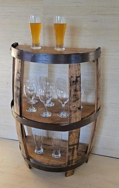 Barrel Wine Cabinet - End Table - Amish Handmade - Liquor Cabinet - Glass Holder - Pantry Whiskey Barrel - Display - Vintage - Glass Rack