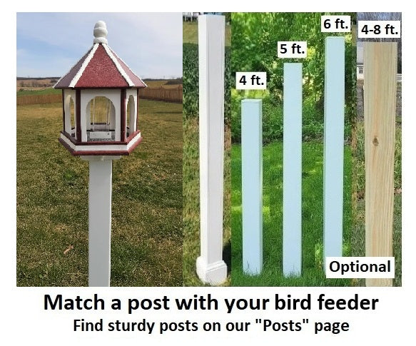 Amish Bird Feeder - Handmade - Arch Design - Large - Weather Resistant Poly Lumber - Premium Feeding Tube - Easy Mounting on 4"x4" Pole/Post