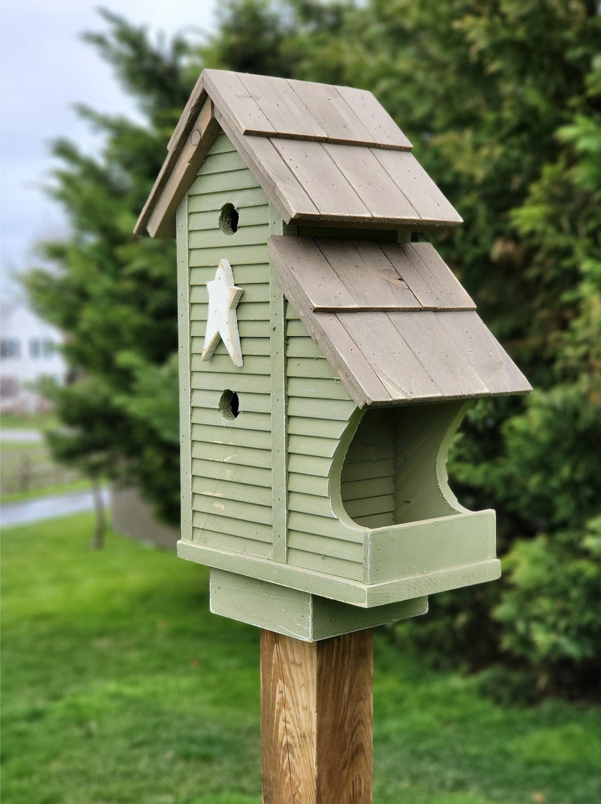 Bird House and Feeder Combo Amish Handmade Wooden
