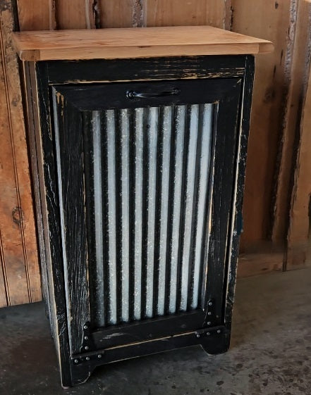 Wood Storage Cabinet, Tiltout Trash Can, Recycling Bin, Amish Handmade, Garbage Can