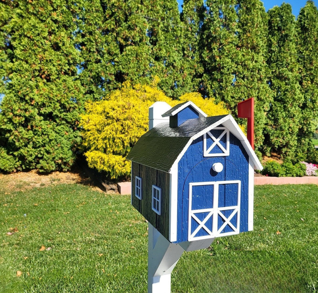 Dutch Barn Mailbox Amish Handmade Wooden - Color Options - Barn Mailboxes Wood