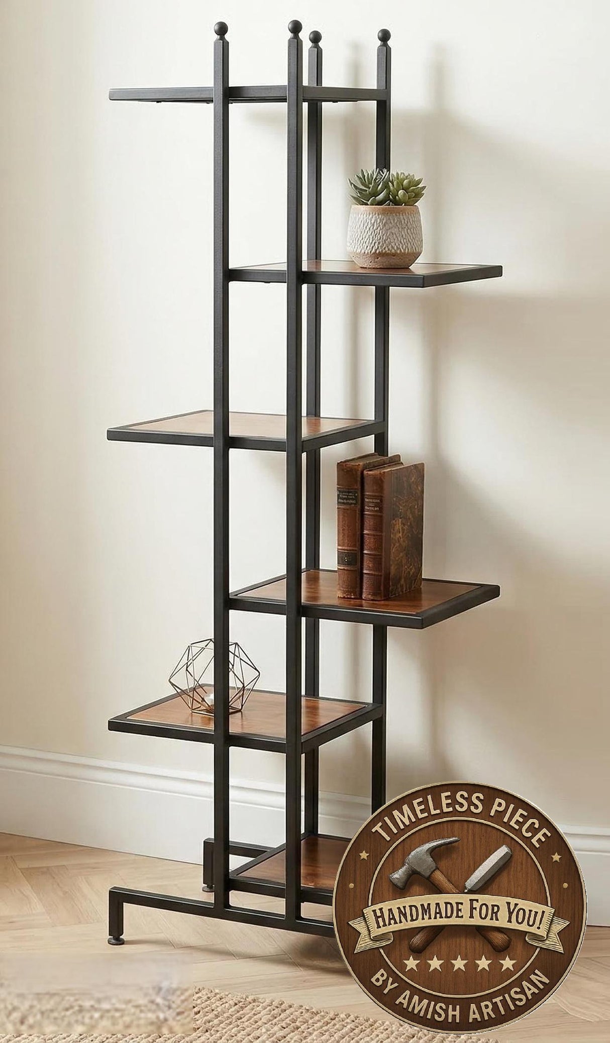 Amish Handmade Fully Assembled Large Display Stand - Metal Wooden Organizer - Display Rack - Metal Frame Shelf - Plant Stand - Living Room