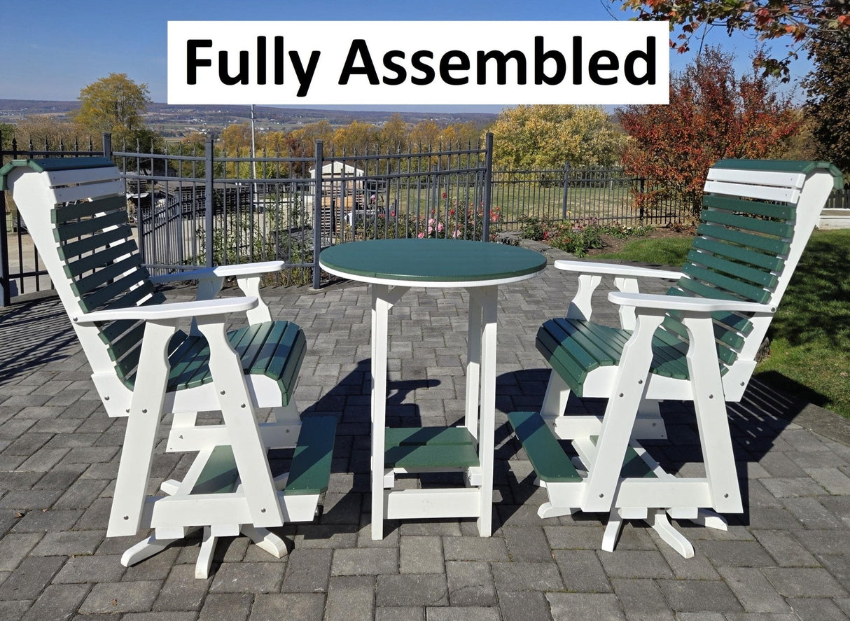 Poly, adirondack, pub table, outdoor furniture, glider, swivel chair, upholestered, back rest