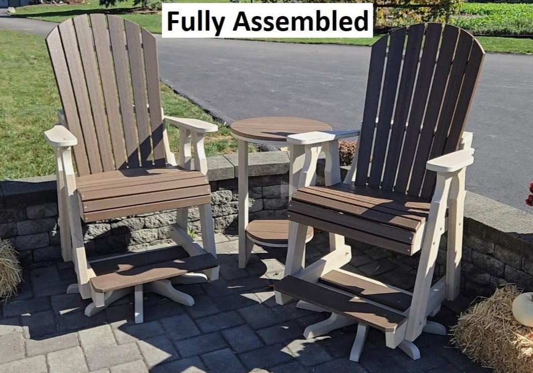 Poly, adirondack, pub table, outdoor furniture, glider, swivel chair, upholestered, back rest
