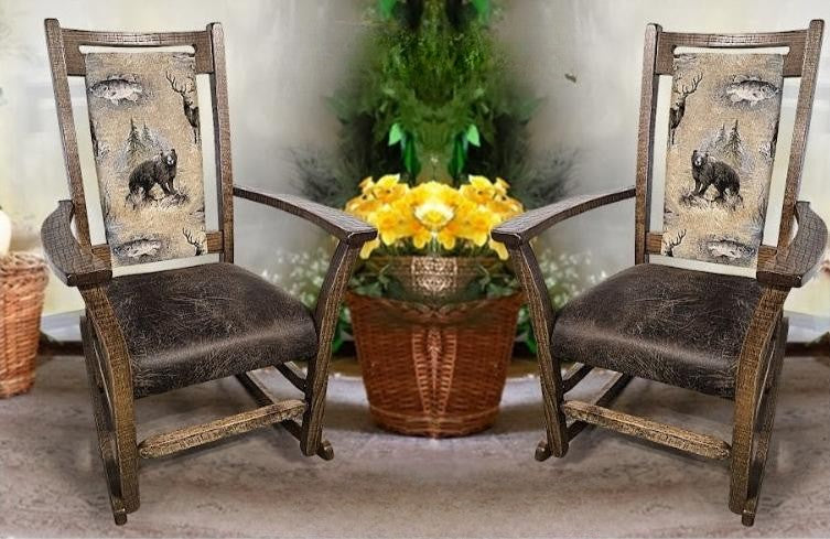 Amish Handmade 2 Rocking Chairs - Furniture - Bozeman Style Walnut Chair- Upholstered - Cushion - Vintage - Backrest - Chair Set - Furniture