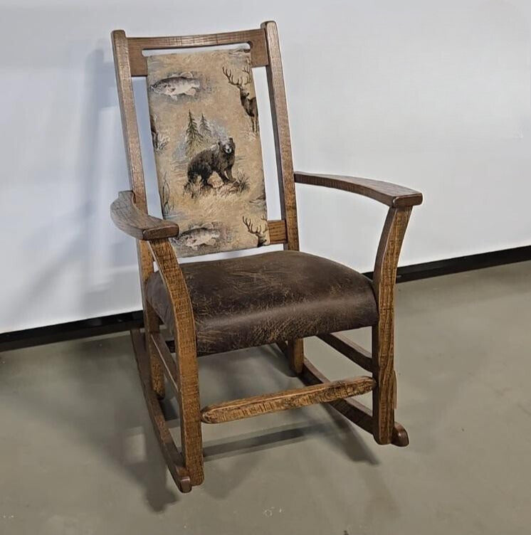 Amish Handmade 2 Rocking Chairs - Furniture - Bozeman Style Walnut Chair- Upholstered - Cushion - Vintage - Backrest - Chair Set - Furniture