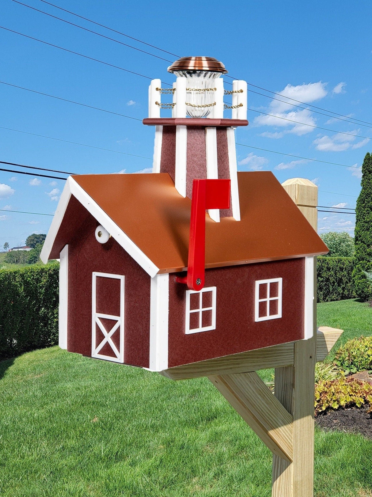 Amish Mailbox With Solar Lighthouse - Wood or Poly Lumber - Handmade - Home & Living:Outdoor & Gardening:Mailboxes