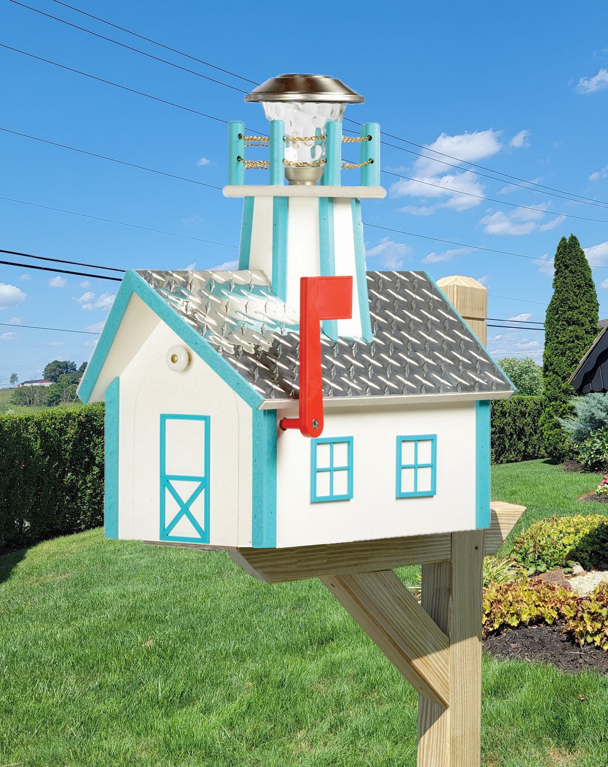 Amish Mailbox With Solar Lighthouse - Wood or Poly Lumber - Handmade - Home & Living:Outdoor & Gardening:Mailboxes