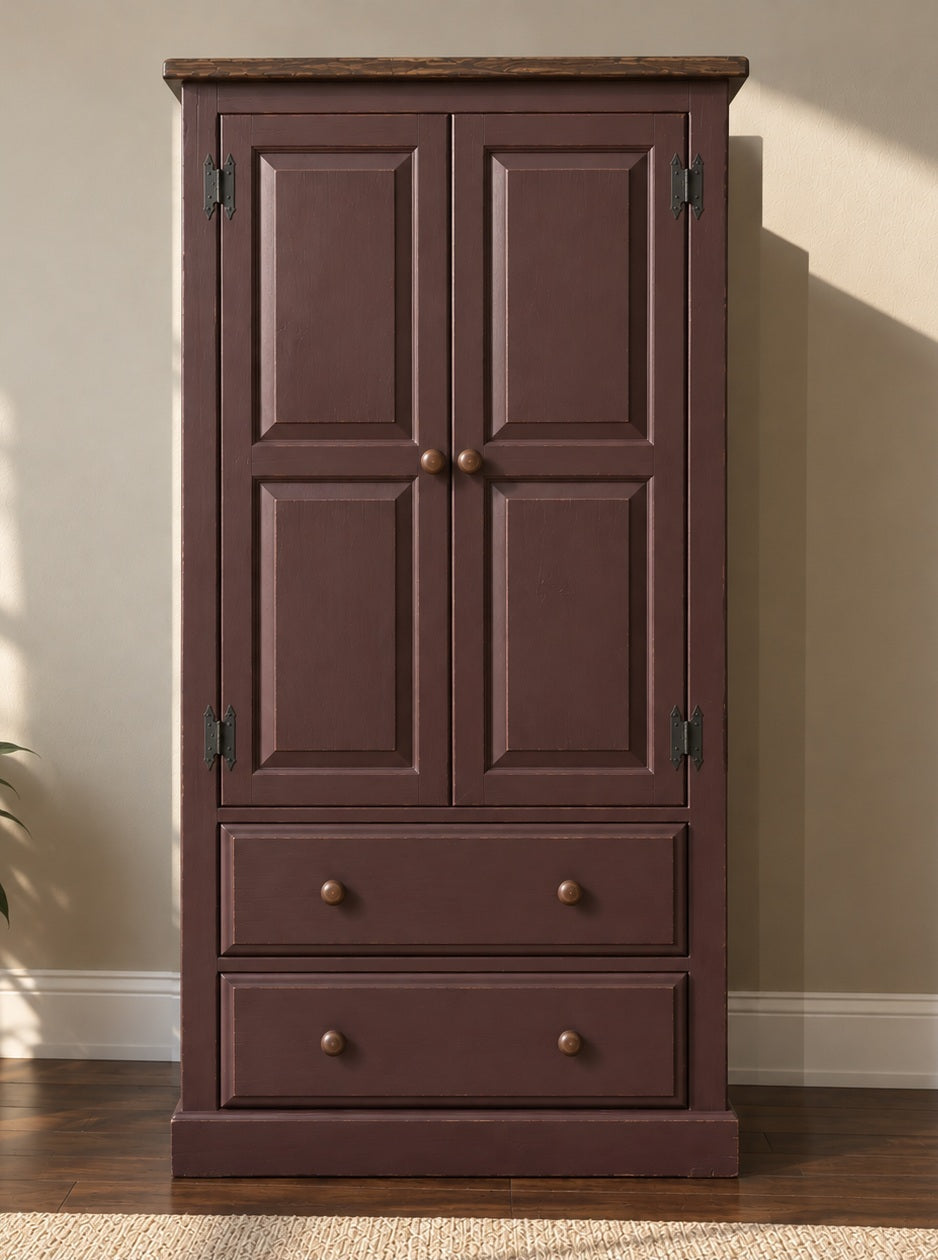 Amish Handmade Wardrobe Cabinet - Large Cabinet with Hanging Rod - Multipurpose Cabinet - With Drawers - Rustic Farmhouse Storage Home Decor