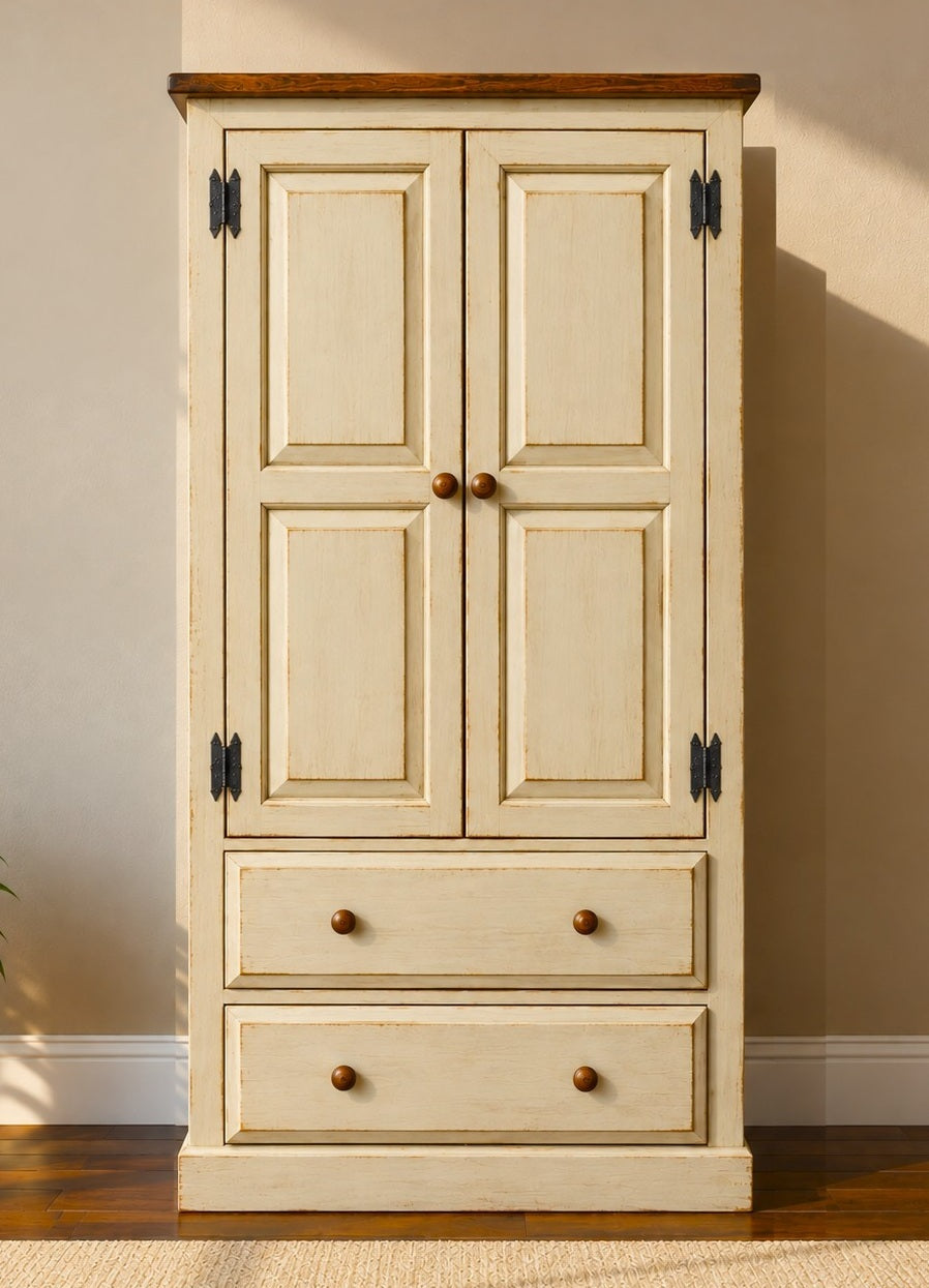 Amish Handmade Wardrobe Cabinet - Large Cabinet with Hanging Rod - Multipurpose Cabinet - With Drawers - Rustic Farmhouse Storage Home Decor