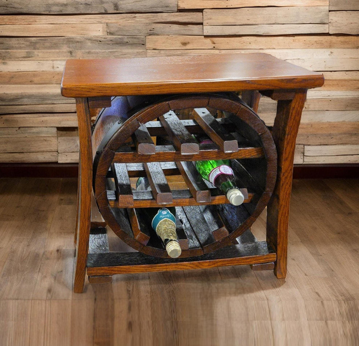 Whiskey Barrel Wine Rack - Amish Handmade - Liquor Cabinet - Furniture - Wooden Bottle Holder - Barrel - Wine Barrel - Whiskey Odor - Rustic