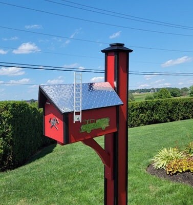 Amish Handmade Mailbox With Fire Department Design Wood/Poly Mailbox Outdoors
