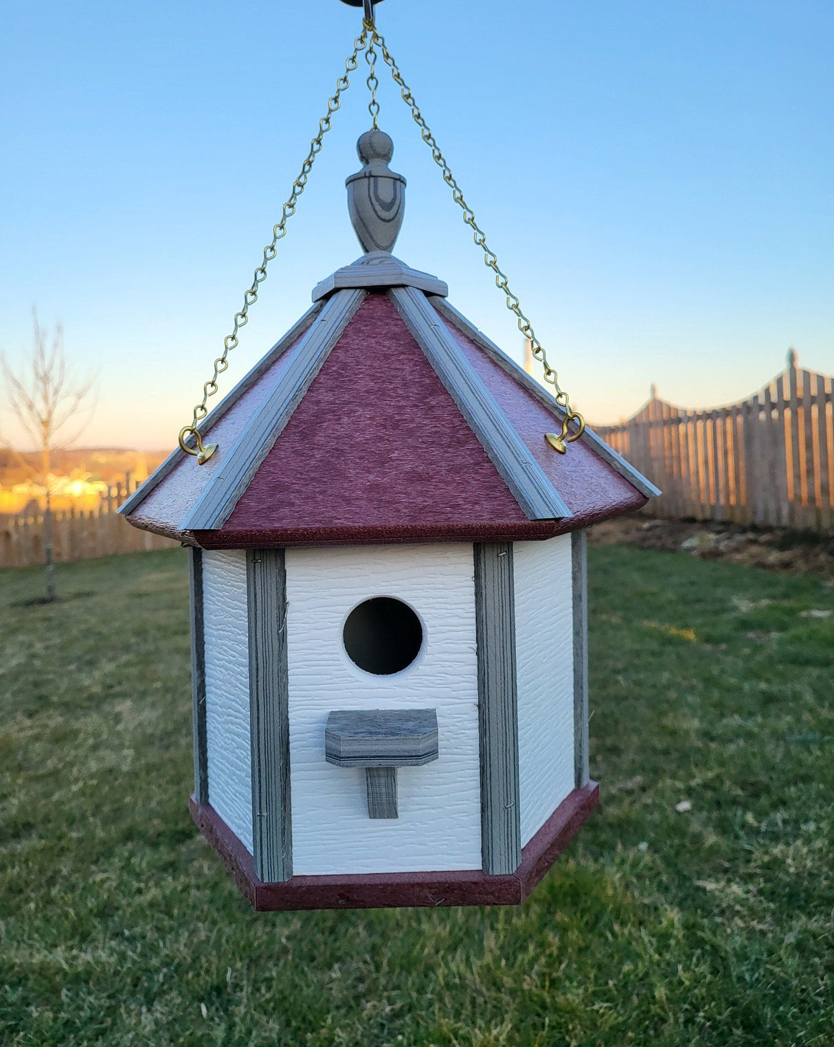 Amish Made Hanging Bird House, Handcrafted Gazebo Birdhouse 1 Nesting Compartment -