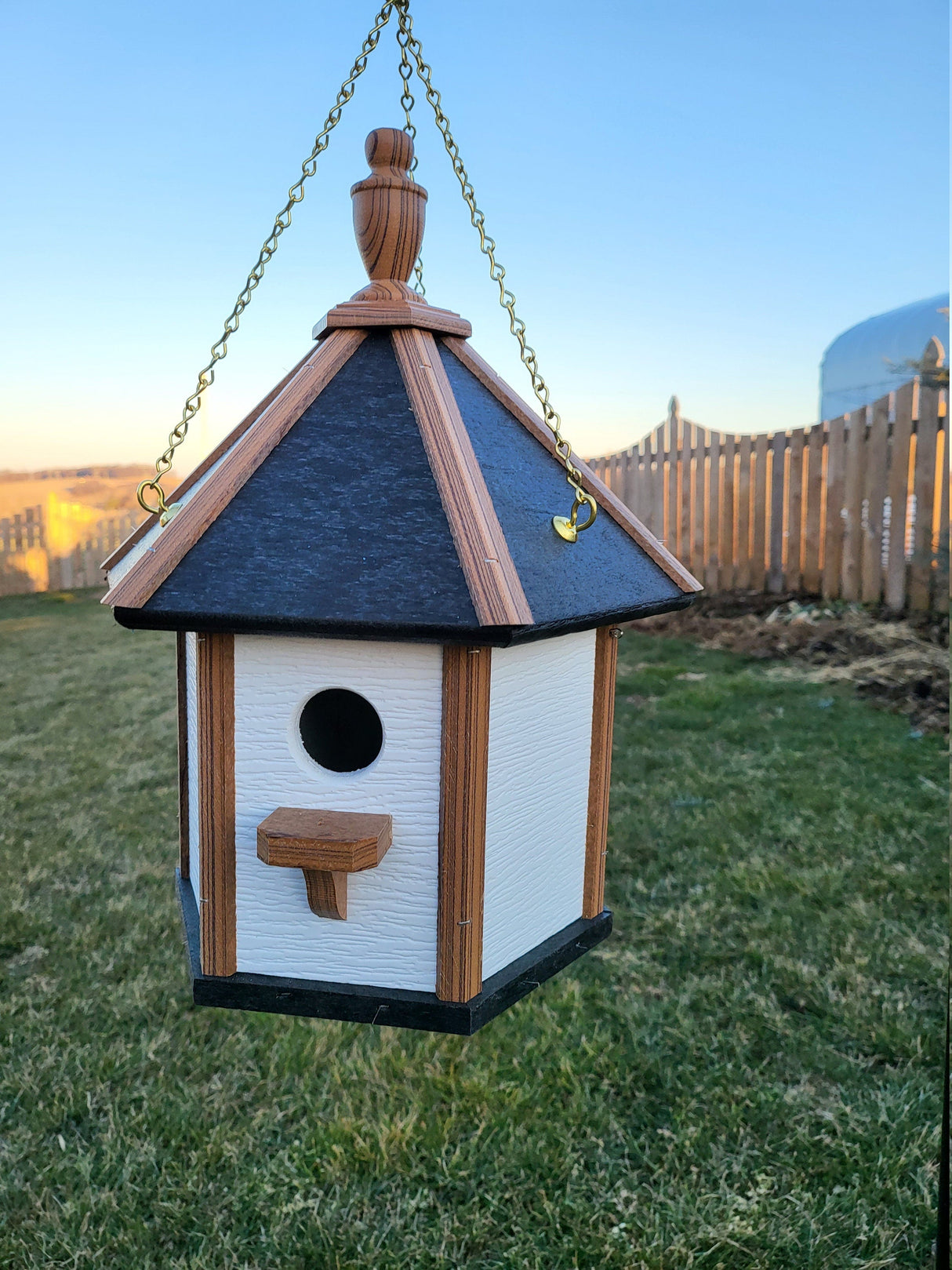 Amish Made Hanging Bird House, Handcrafted Gazebo Birdhouse 1 Nesting Compartment -