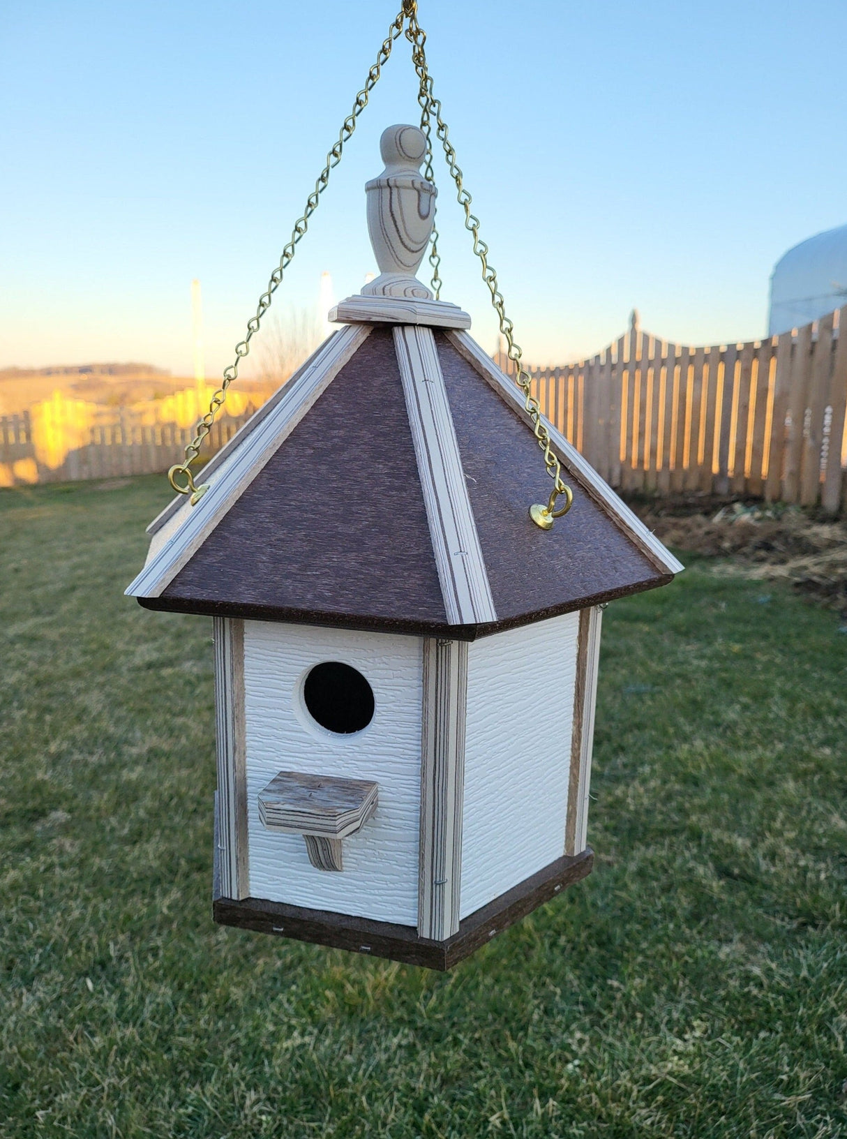 Amish Made Hanging Bird House, Handcrafted Gazebo Birdhouse 1 Nesting Compartment -