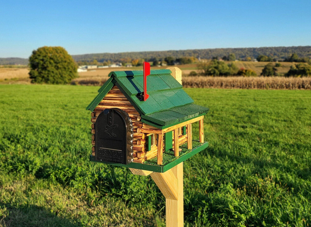 Amish Mailbox - Handmade - Log Cabin Style - Wooden with Metal USPS Approved Mailbox Outdoor - Animal Shape + Cabins