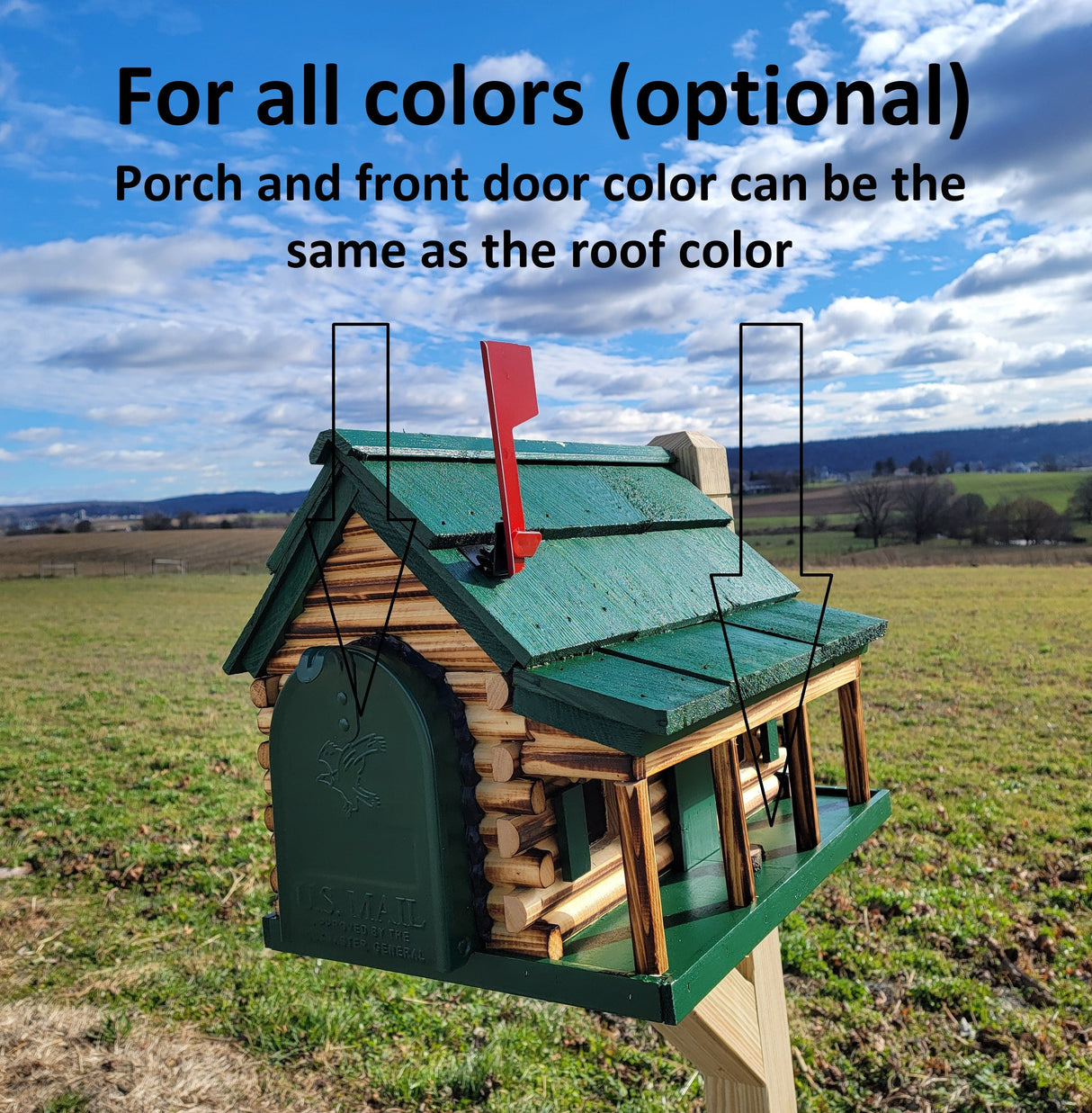 Amish Mailbox - Handmade - Log Cabin Style - Wooden with Metal USPS Approved Mailbox Outdoor - Log Cabin + Metal Insert