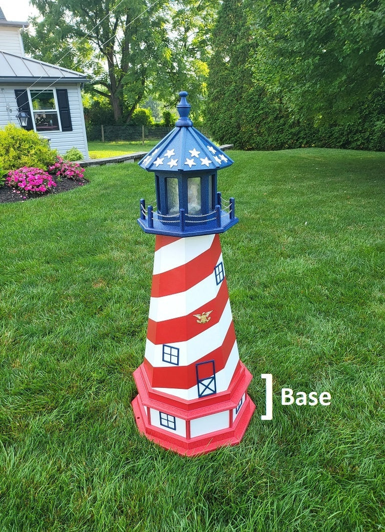 Patriotic Solar Lighthouse - Amish Handmade - Landmark Replica - Garden Decor - Garden Decoration