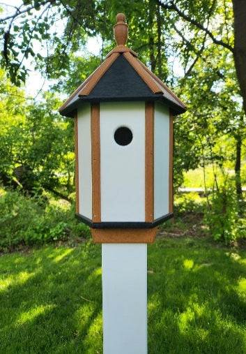 Birdhouse + Post & Planter Kit - White - Planter/Post Set- Amish Handmade - Bird Lovers - Flowers - Outdoor Décor
