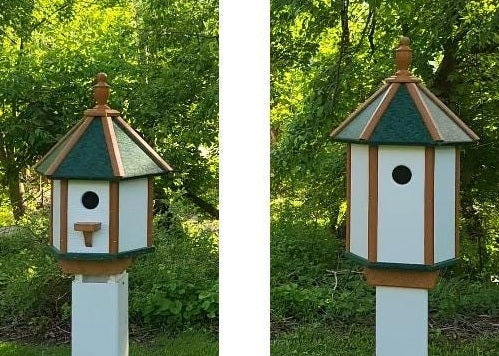 Amish Handmade, Birdhouse, bird lovers, bird shelter, rustic, poly lumber, post mount, 1 nesting compartment, Primitive birdhouse, feather friends