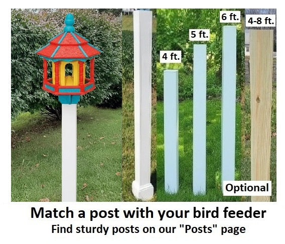 Amish Bird Feeder Handmade - Poly Lumber Weather Resistant - Easy Mounting on 4"x4" Pole/Post - Bird Feeders For the Outdoors