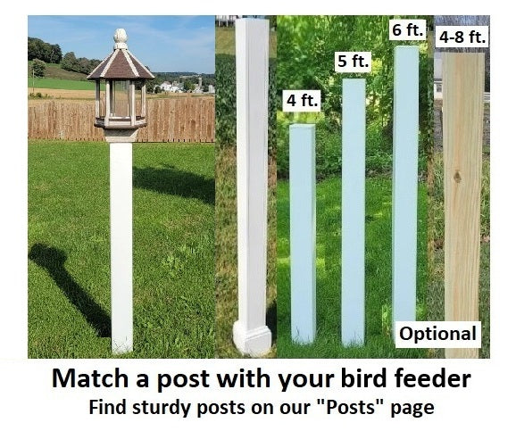 Amish Bird Feeder Handmade Poly Lumber Weather Resistant - Premium Feeding Tube - Post Mounted / Hanging Bird Feeders Outdoors