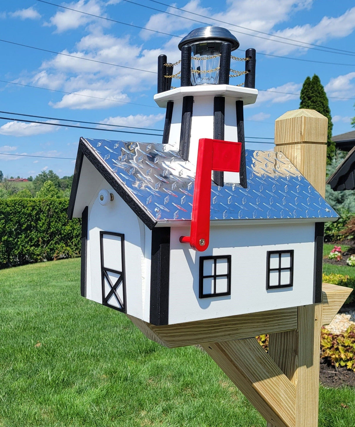 Amish Mailbox With Solar Lighthouse - Wood or Poly Lumber - Handmade Active - Lighthouse Mailboxes