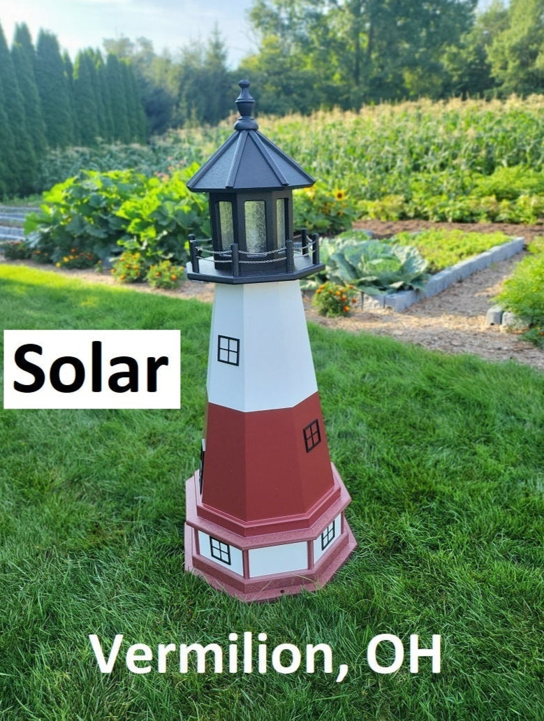 Vermilion Lighthouse - Solar - Amish Made - Landmark Replica - Backyard Decor