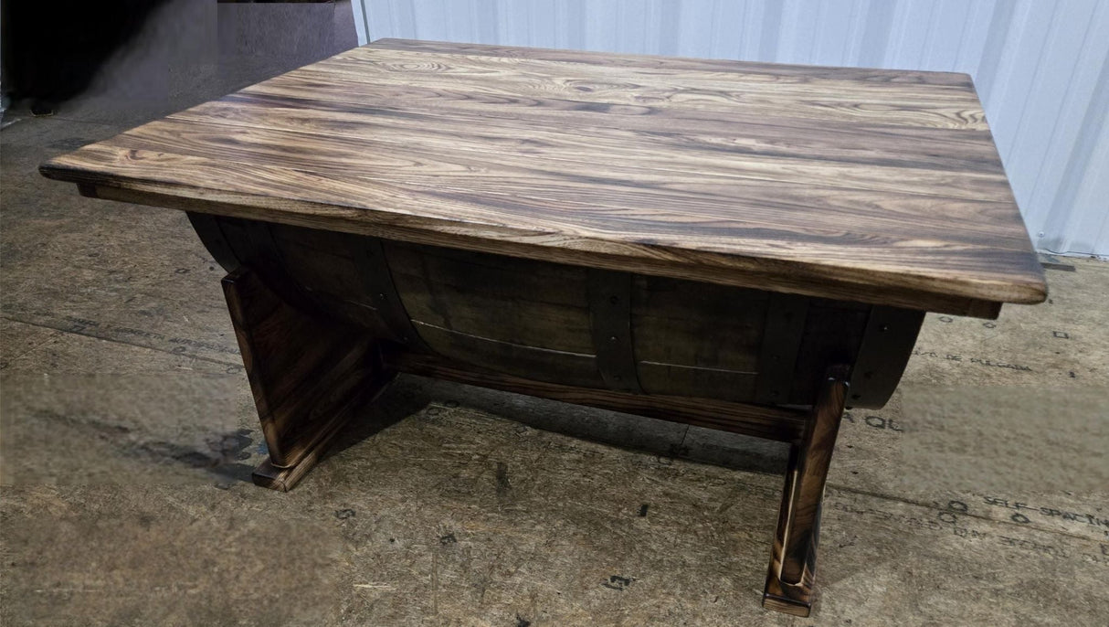 Whiskey Barrel Coffee Table - Amish Handmade - Table with Storage - Furniture - Lift Top Table - Barrel - Wine Barrel Whiskey Odor - Rustic