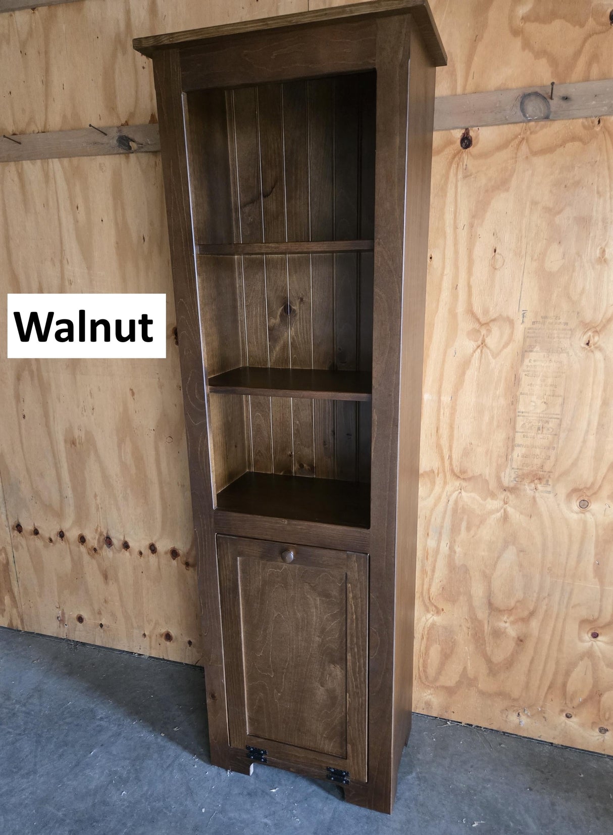 Amish Handmade Pine Cabinet: Farmhouse Kitchen Cupboard with Trash Bin