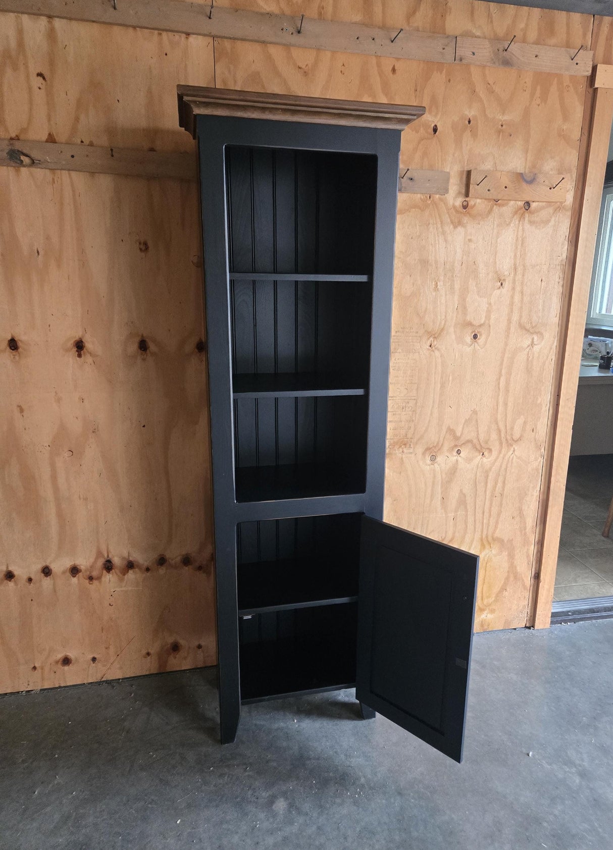 Amish Handmade Pine Cabinet: Farmhouse Kitchen Cupboard with Trash Bin