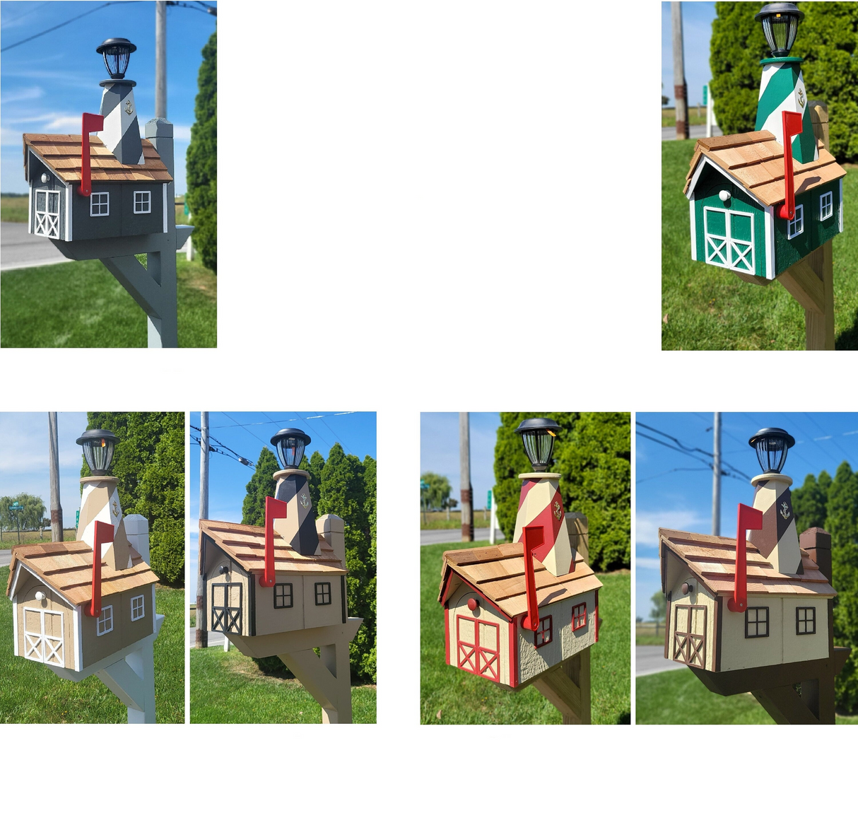 Amish Mailbox - Handmade - With Solar Lighthouse - Wooden - With Cedar Shake Shingles Roof - Color Options - Lighthouse Mailboxes