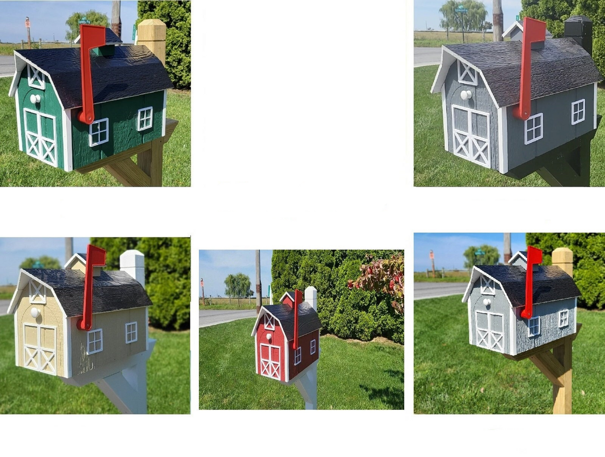 Dutch Amish Mailbox Handmade Wooden, Choose Your Color, Amish Made Mailbox With Red Flag and Black Roof