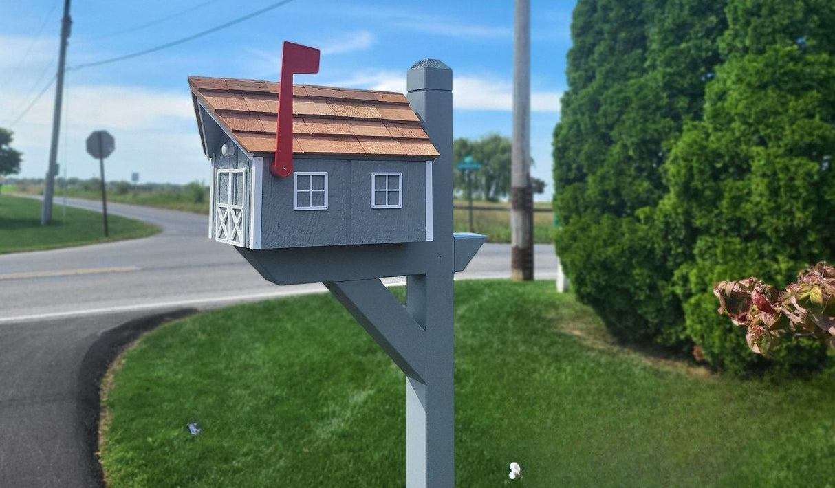 Amish Mailbox - Handmade - Barn Style - Wooden - Tall Prominent Sturdy Flag - Cedar Shake Shingles Roof - Amish Outdoor Mailbox Multi Colors -