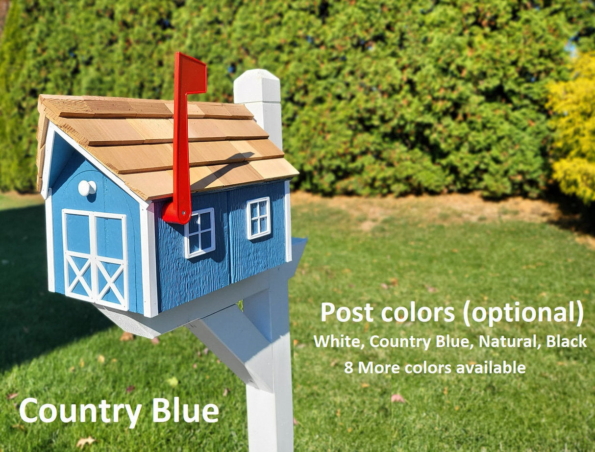 Amish Mailbox - Handmade - Barn Style - Wooden - Tall Prominent Sturdy Flag - Cedar Shake Shingles Roof- Amish Outdoor Mailbox Color Options - Barn Mailboxes Wood