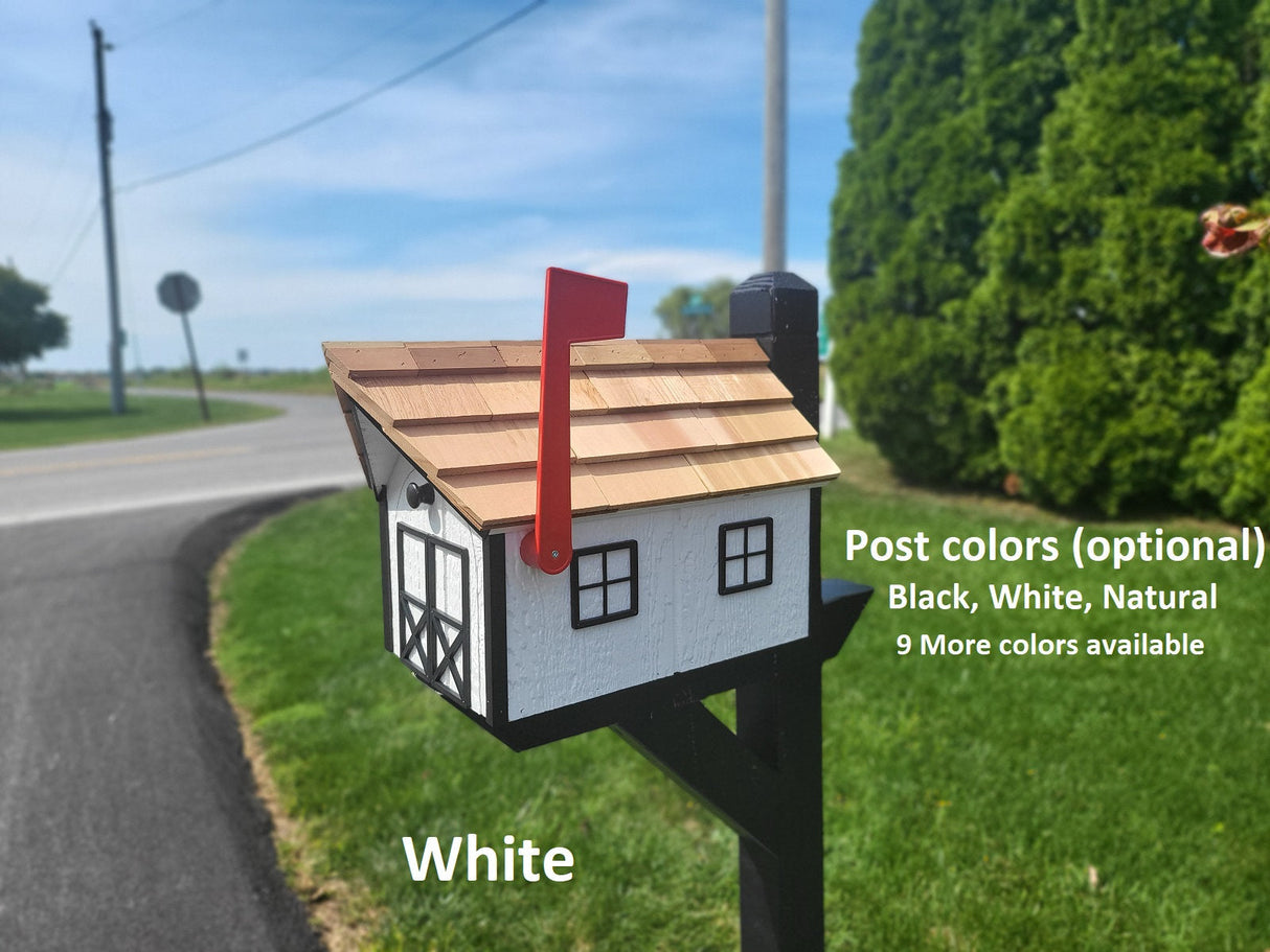Amish Mailbox - Handmade - Free Shipping - Wooden - Tall Prominent Sturdy Flag - Cedar Shake Shingles - Amish Outdoor Mailbox Color Options