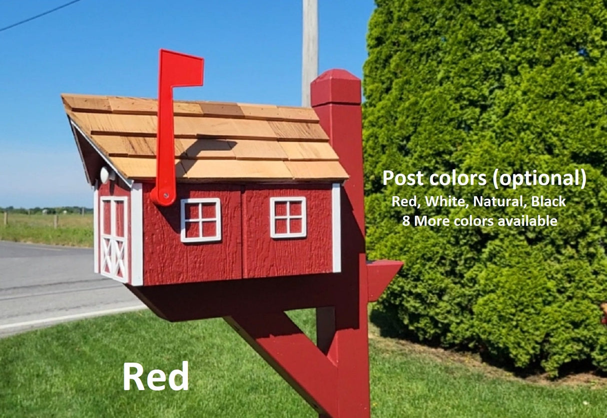 Amish Mailbox - Handmade - Free Shipping - Wooden - Tall Prominent Sturdy Flag - Cedar Shake Shingles - Amish Outdoor Mailbox Color Options