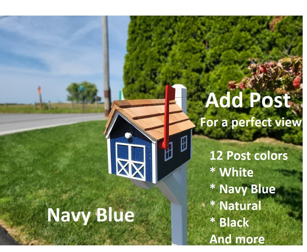 Amish Mailbox - Handmade - Barn Style - Wooden - Tall Prominent Sturdy Flag - With Cedar Shake Shingles Roof - Amish Outdoor Mailbox - Barn Mailboxes Wood