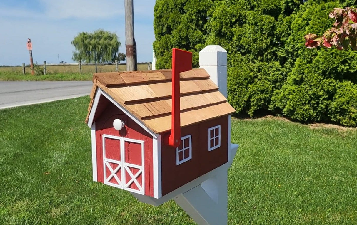 Amish Mailbox - Handmade - Free Shipping - Wooden - Tall Prominent Sturdy Flag - Cedar Shake Shingles - Amish Outdoor Mailbox Color Options