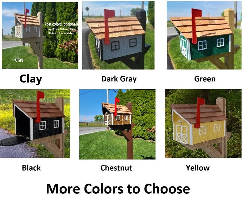 Amish Mailbox - Handmade - Free Shipping - Wooden - Tall Prominent Sturdy Flag - Cedar Shake Shingles - Amish Outdoor Mailbox Color Options