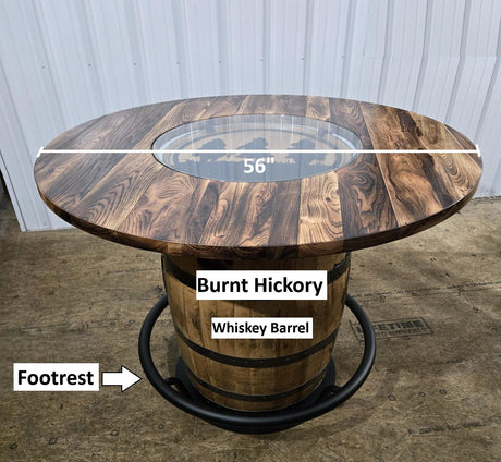 Barrel Bar Table - Amish Handmade - Counter Table - Bar Chairs - Farmhouse Furniture - Swivel Chairs - Cushion Seat - Whiskey Barrel- Rustic