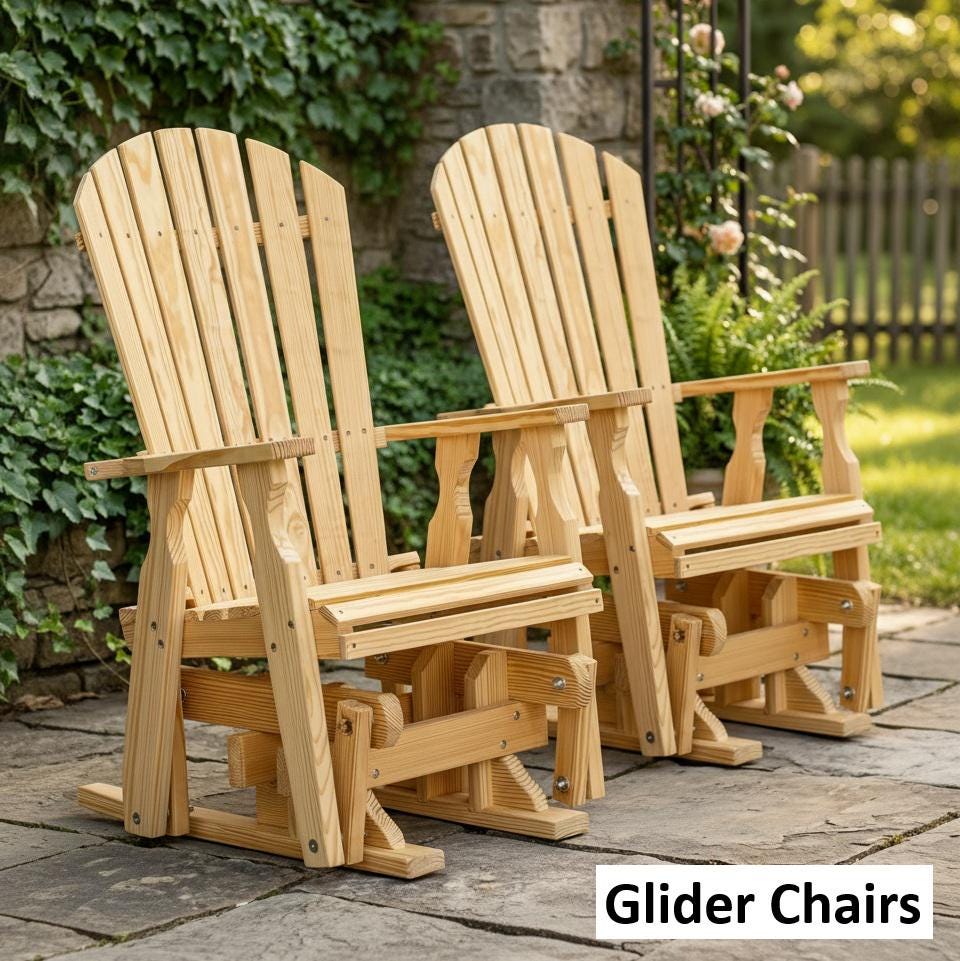 Amish Handmade Patio Glider Chairs - Adirondack - Durable Chair Set - Weather-Resistant - Outdoor Furniture Set - Foldable - Rockers - Yard