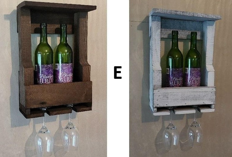Rustic Wine Shelf - Wall Mounted - Amish Handmade Wine Holder - Wine Display With Glass Holder - Gifts - Bar Rack- Wooden Bottle Holder