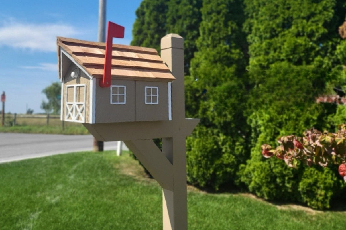 Amish Mailbox - Handmade - Barn Style - Wooden - Tall Prominent Sturdy Flag - Cedar Shake Shingles Roof - Amish Outdoor Mailbox Multi Colors -