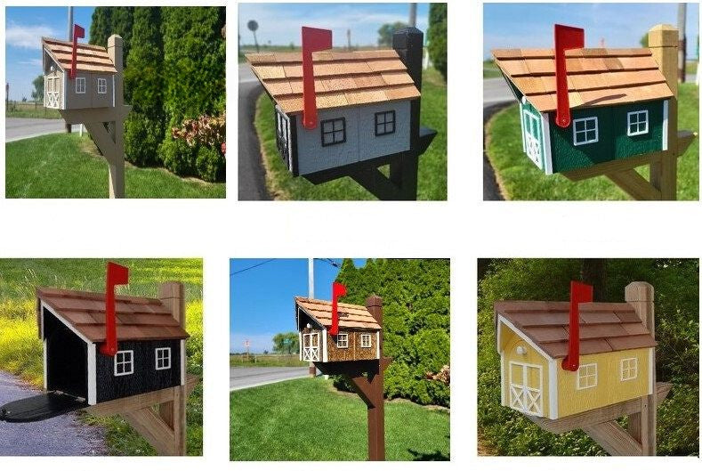 Amish Mailbox - Handmade - Free Shipping - Wooden - Tall Prominent Sturdy Flag - Cedar Shake Shingles - Amish Outdoor Mailbox Color Options