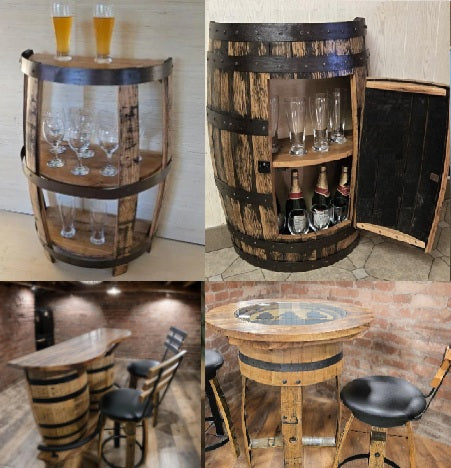 Amish barrel furniture, rustic barrel furniture, reclaimed barrels, whiskey barrel, solid wood furniture, primitive furniture, vintage